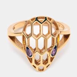 Pre Owned Bvlgari Serpenti Seduttori Amethyst 18k Rose Gold Ring Size 55