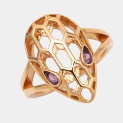 Pre Owned Bvlgari Serpenti Seduttori Amethyst 18k Rose Gold Ring Size 55