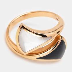 Pre Owned Bvlgari Divas' Dream Onyx Mother of Pearl 18k Rose Gold Ring Size 54