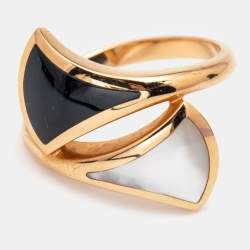 Pre Owned Bvlgari Divas' Dream Onyx Mother of Pearl 18k Rose Gold Ring Size 54
