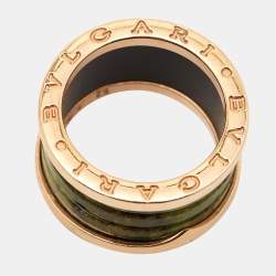 Pre Owned Bvlgari B.Zero1 Green Marble 18k Rose Gold Band Ring Size 52