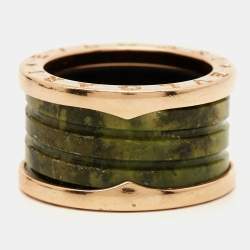 Pre Owned Bvlgari B.Zero1 Green Marble 18k Rose Gold Band Ring Size 52