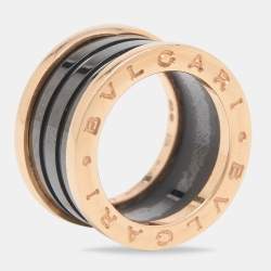 Pre Owned Bvlgari B.Zero1 Black Ceramic 18k Rose Gold Ring Size 49
