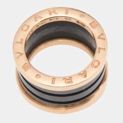 Pre Owned Bvlgari B.Zero1 Black Ceramic 18k Rose Gold Ring Size 49