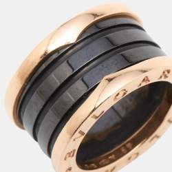 Pre Owned Bvlgari B.Zero1 Black Ceramic 18k Rose Gold Ring Size 49