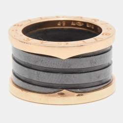 Pre Owned Bvlgari B.Zero1 Black Ceramic 18k Rose Gold Ring Size 49