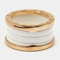 Pre Owned Bvlgari B.Zero1 White Ceramic 18k Rose Gold Band Ring Size 55