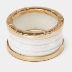 Pre Owned Bvlgari B.Zero1 White Ceramic 18k Rose Gold Band Ring Size 55