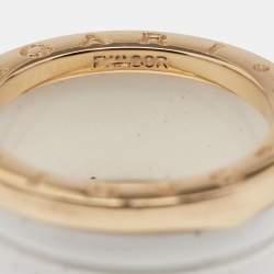 Pre Owned Bvlgari B.Zero1 White Ceramic 18k Rose Gold Band Ring Size 55