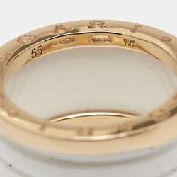 Pre Owned Bvlgari B.Zero1 White Ceramic 18k Rose Gold Band Ring Size 55