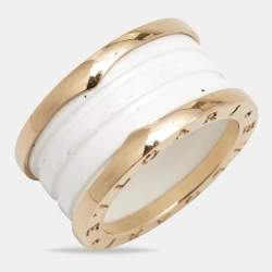 Pre Owned Bvlgari B.Zero1 White Ceramic 18k Rose Gold Band Ring Size 55
