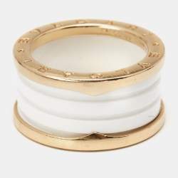 Pre Owned Bvlgari B.Zero1 Ceramic 18k Rose Gold Band Ring Size 57
