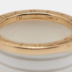 Pre Owned Bvlgari B.Zero1 Ceramic 18k Rose Gold Band Ring Size 57