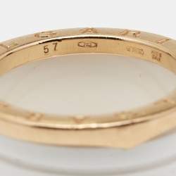 Pre Owned Bvlgari B.Zero1 Ceramic 18k Rose Gold Band Ring Size 57