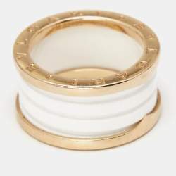 Pre Owned Bvlgari B.Zero1 Ceramic 18k Rose Gold Band Ring Size 57
