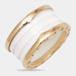 Pre Owned Bvlgari B.Zero1 Ceramic 18k Rose Gold Band Ring Size 57