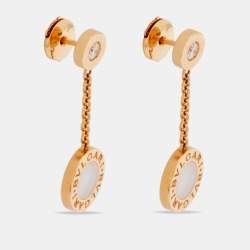 Pre Owned Bvlgari Bvlgari Diamond Mother of Pearl 18k Rose Gold Dangle Earrings