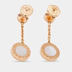 Pre Owned Bvlgari Bvlgari Diamond Mother of Pearl 18k Rose Gold Dangle Earrings