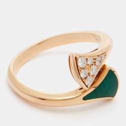 Bvlgari Divas' Dream Malachite Diamonds 18k Rose Gold Ring Size 49