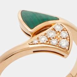 Bvlgari Divas' Dream Malachite Diamonds 18k Rose Gold Ring Size 49