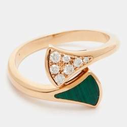 Bvlgari Divas' Dream Malachite Diamonds 18k Rose Gold Ring Size 49
