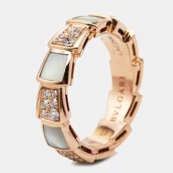 Bvlgari Serpenti Viper Mother of Pearl 18k Rose Gold Ring Size 52
