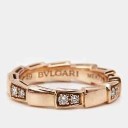 Bvlgari Serpenti Viper Diamonds 18k Rose Gold Ring Size 49