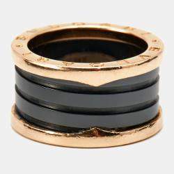 Pre Owned Bvlgari B.Zero1 Black Ceramic 18k Rose Gold 4 Band Ring Size 54