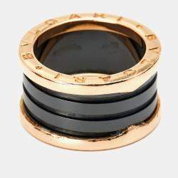 Pre Owned Bvlgari B.Zero1 Black Ceramic 18k Rose Gold 4 Band Ring Size 54