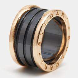 Pre Owned Bvlgari B.Zero1 Black Ceramic 18k Rose Gold 4 Band Ring Size 54