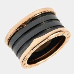 Pre Owned Bvlgari B.Zero1 Black Ceramic 18k Rose Gold 4 Band Ring Size 54