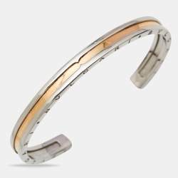 Pre Owned Bvlgari B.Zero1 18k Rose Gold Stainless Steel Open Cuff Bracelet SM