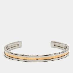 Pre Owned Bvlgari B.Zero1 18k Rose Gold Stainless Steel Open Cuff Bracelet SM