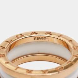 Pre Owned Bvlgari B.Zero1 2-Band White Ceramic 18k Rose Gold Band Ring Size 55
