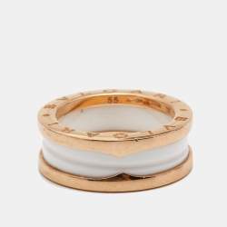 Pre Owned Bvlgari B.Zero1 2-Band White Ceramic 18k Rose Gold Band Ring Size 55