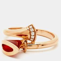 مملوكة مسبقًا Bvlgari Divas' Dream Carnelian Diamond 18k Rose Gold Charm Ring Size 53