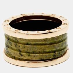 Pre Owned Bvlgari B.Zero1 Green Marble 18K Rose Gold 4-Band Ring Size 56
