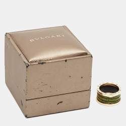 Pre Owned Bvlgari B.Zero1 Green Marble 18K Rose Gold 4-Band Ring Size 56