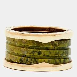 Pre Owned Bvlgari B.Zero1 Green Marble 18K Rose Gold 4-Band Ring Size 56