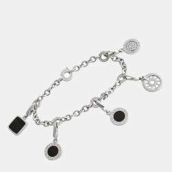Pre Owned Bvlgari 18K White Gold Diamond and Onyx Charm Bracelet