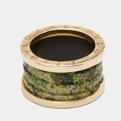 Pre Owned Bvlgari B.Zero1 Green Marble 18K Rose Gold Band Ring Size 50