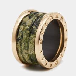 Pre Owned Bvlgari B.Zero1 Green Marble 18K Rose Gold Band Ring Size 50