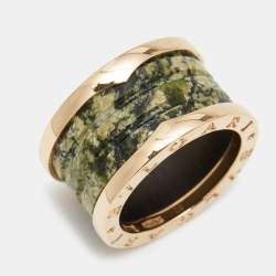 Pre Owned Bvlgari B.Zero1 Green Marble 18K Rose Gold Band Ring Size 50