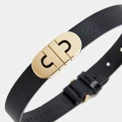 Pre Owned Bvlgari Parentesi 18k Yellow Gold Black Leather Unisex Bracelet