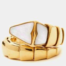 Pre Owned Bvlgari Serpenti Viper Mother of Pearl 19k Yellow Gold Ring Size 49