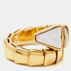 Pre Owned Bvlgari Serpenti Viper Mother of Pearl 19k Yellow Gold Ring Size 49