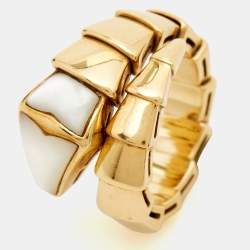 Pre Owned Bvlgari Serpenti Viper Mother of Pearl 19k Yellow Gold Ring Size 49