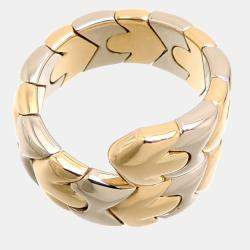 Pre Owned Bvlgari Alveare 18K Yellow and White Gold Ring EU 56