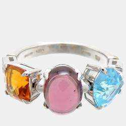 Pre Owned Bvlgari Allegra Cocktail 18K White Gold Diamond and Multi Stone Ring EU 52