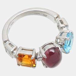 Pre Owned Bvlgari Allegra Cocktail 18K White Gold Diamond and Multi Stone Ring EU 52